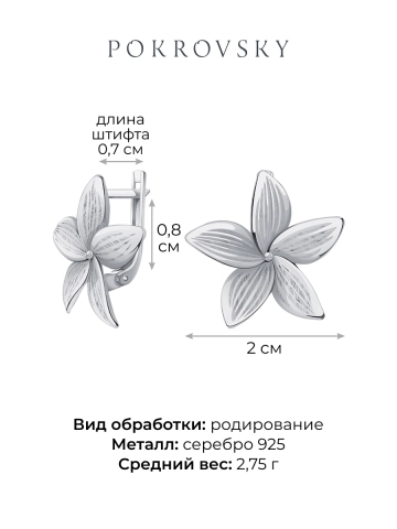 Серьги серебряные 925 цветы 