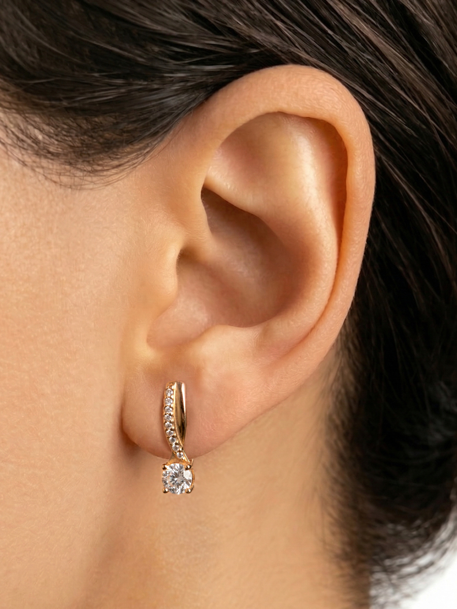 Серьги серебряные 925 с фианитами золочение  | 2100780-00779