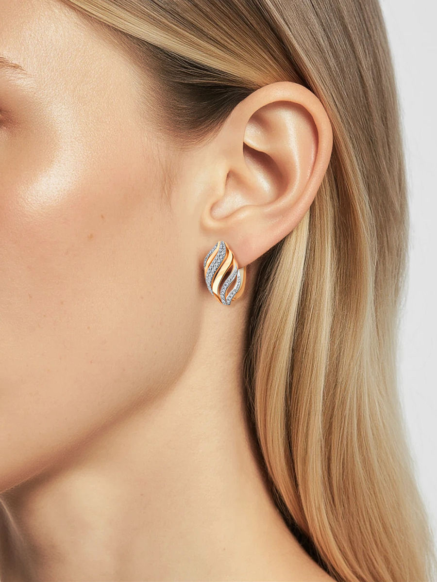 Серьги золотые 585 крупные с бриллиантами | 2101235-02730