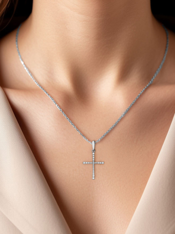 Подвеска из белого золота 585 крестик с бриллиатами 