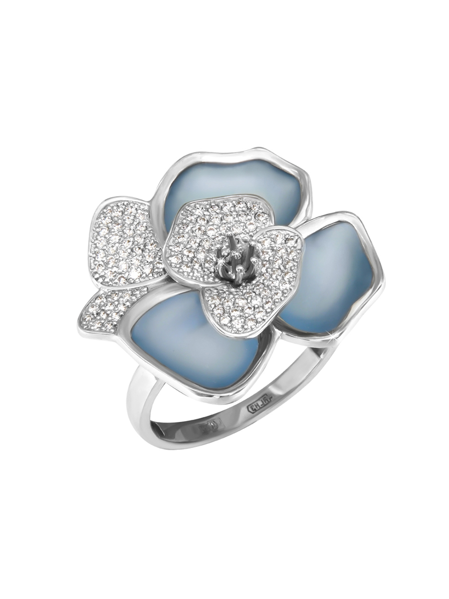 Кольцо эйфория из белого золота 585 с бриллиантами и топазами лондон-блю | 0101147-00162