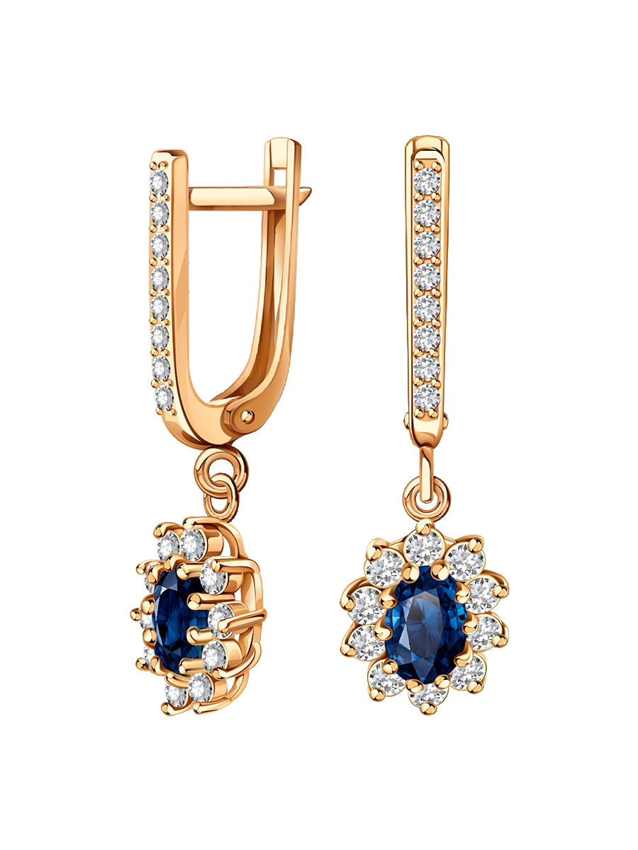 Серьги из золота 585 с сапфирами и бриллиантами | 2100258-00050