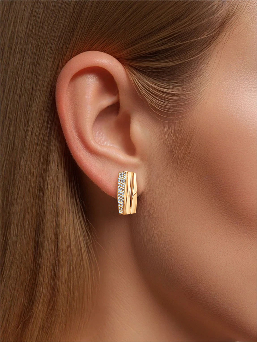 Серьги крупные золотые 585 с бриллиантами | 2101565-02730