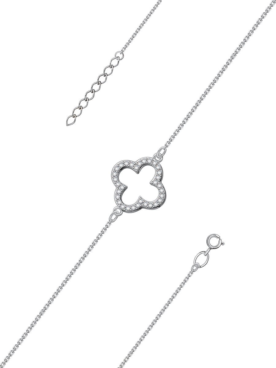 Браслет серебряный женский на руку 925 клевер с камнями фианитами | 0720711-00775