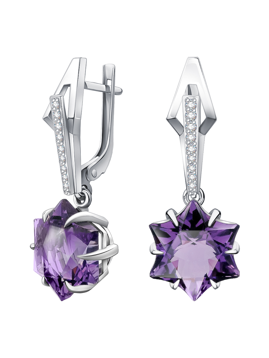 Серьги из белого золота 585 с аметистами и бриллиантами  | 9201493-00172