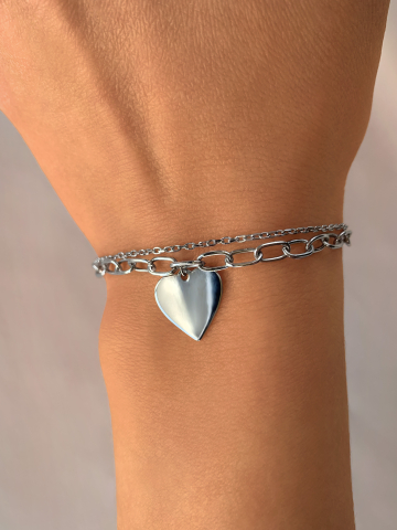 Браслет серебряный женский на руку 925 с сердцем без камней