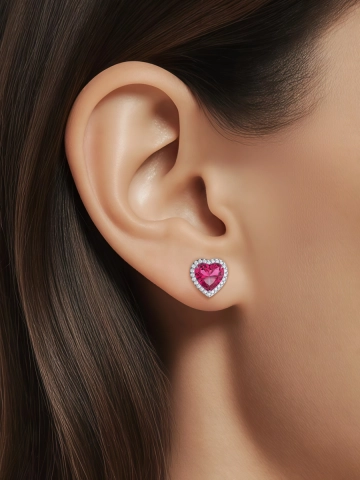 Серьги пусеты серебряные 925 сердца с кварцем и фианитами