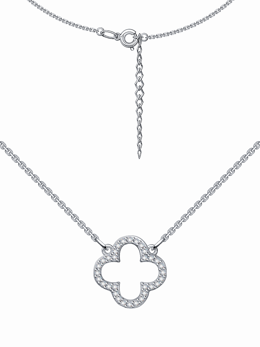 Колье клевер из серебра 925 с фианитами | 0320436-00775