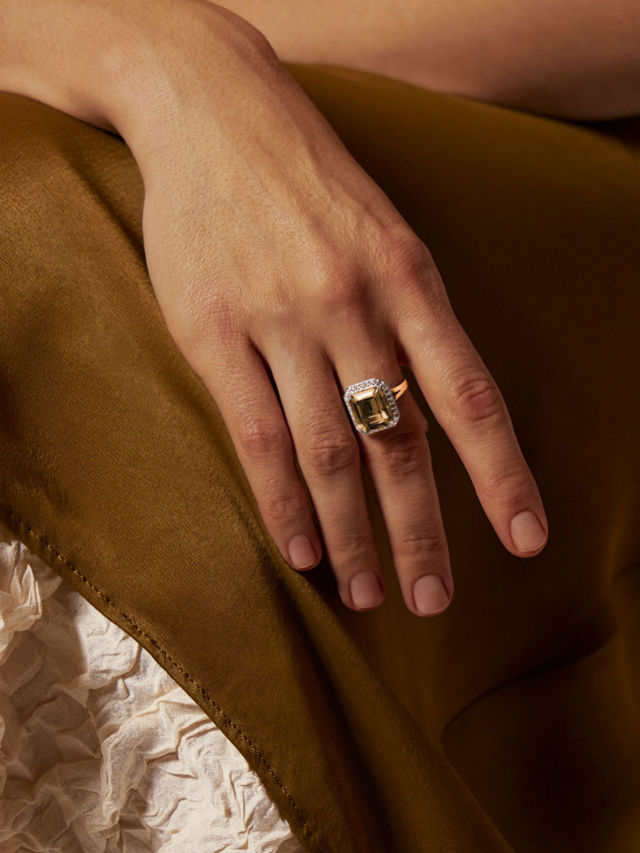 Кольцо из золота 585 с раухтопазом и бриллиантами | 9101215-04860