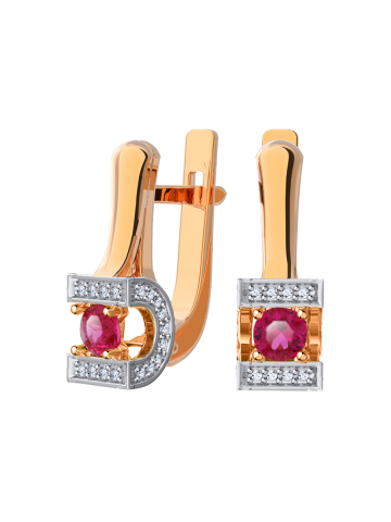 Серьги золотые 585 с рубинами и бриллиантами 