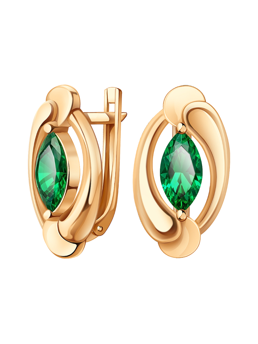 Серьги золотые 585 с изумрудами  | 2101390-00020