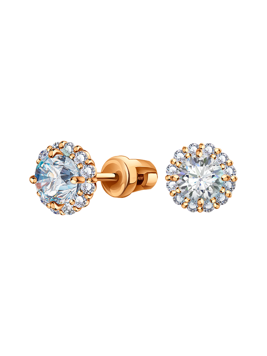 Серьги гвоздики из золота 585 с камнями фианитами | 6001145-00770