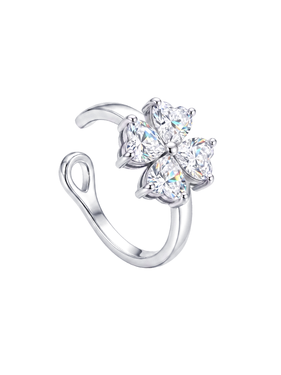 Серьга-каффа цветок серебряная 925 с фианитами  | 0202423-00775