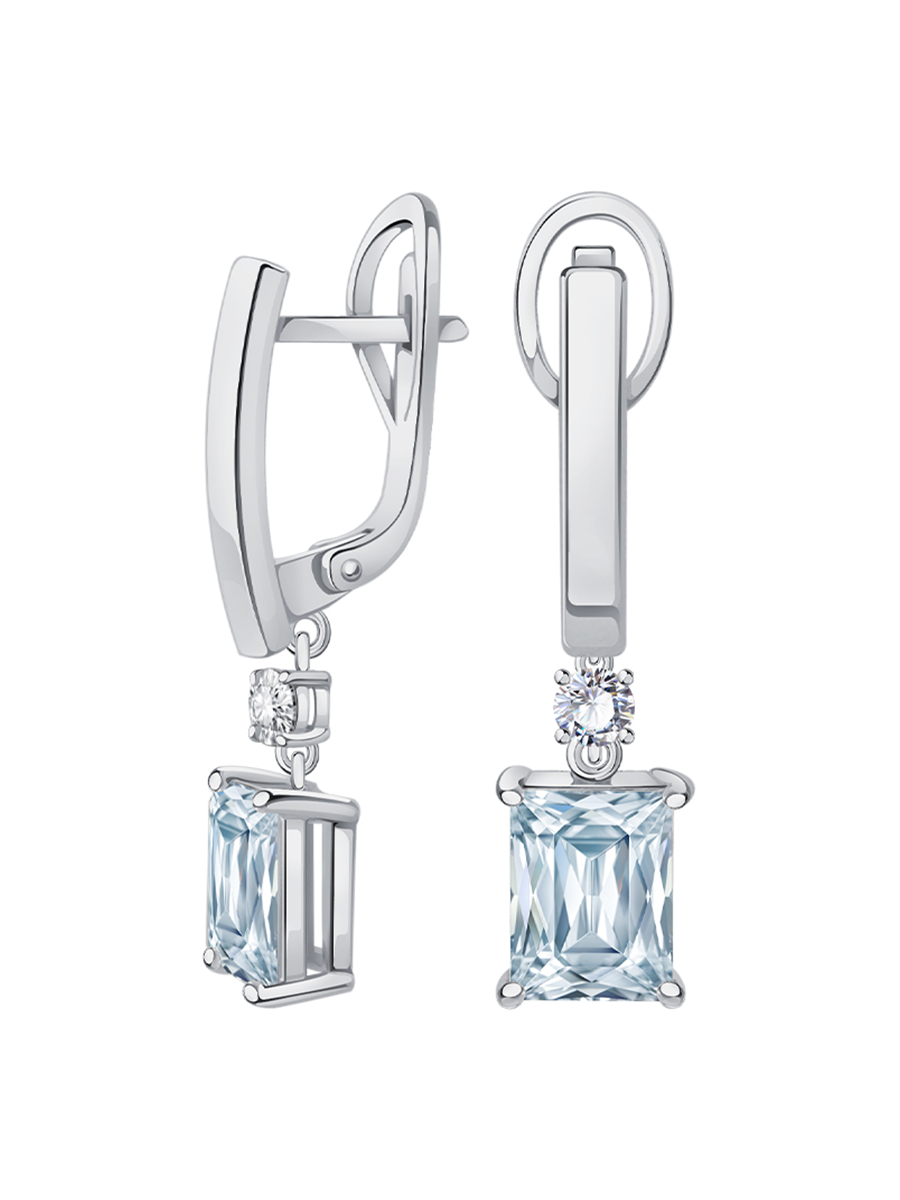 Серьги подвески из белого золота 585 с бриллиантами  | 0202342М06422