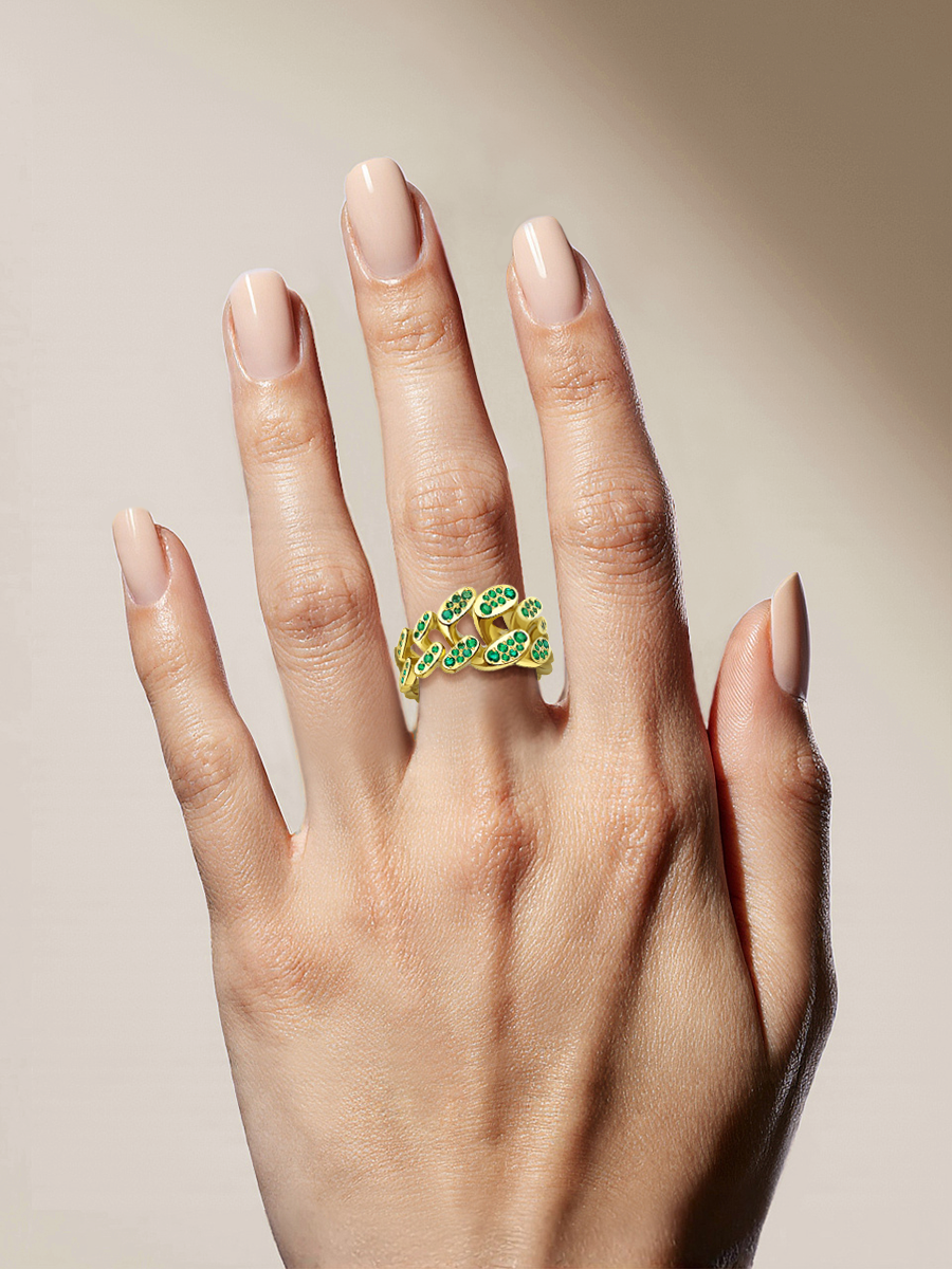 Кольцо золотое 585 с цаворитами | 9101488-01001