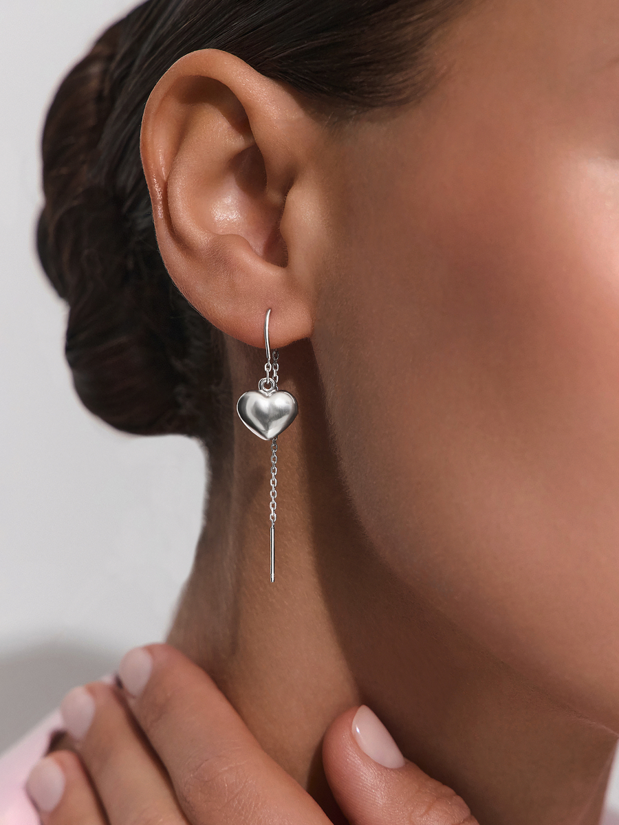 Серьги протяжки серебряные 925 сердца  | 0212366-00245